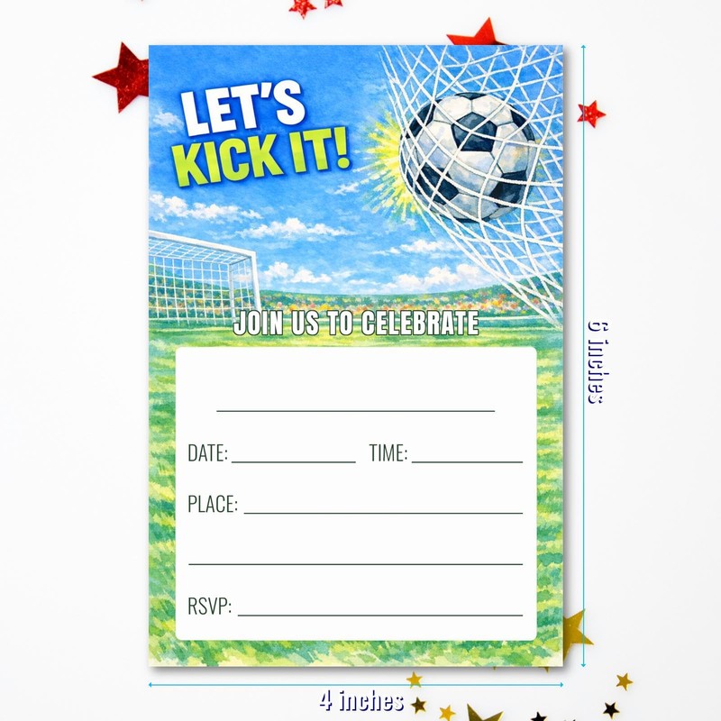 WENFLY Soccer Celebration Party Invitation Cards, Let's Kick It