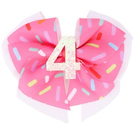 EXIPSAT 4 Years Birthday Crown, Pink and White Headband Clip with Bow for Birthday Girls, Suitable for 4 Year Old Children's Birthday, Birthday Girl Accessories