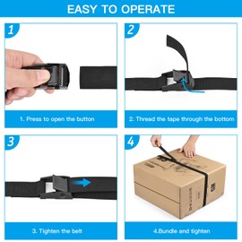 Kshineni 4 Pcs Ratchet Tie Down Straps, 6m x 25mm Heavy Duty Lashing Straps Adjustable Black Roof Rack Straps Tensioning Belts with Buckle for Trucks, Cargo, Motorcycle, Trailer, Luggage