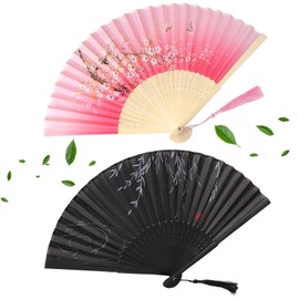 2Pcs Hand Fans for Women Foldable Chinese Fan Paper Fan Handheld Women Hollowed Hand Foldable Fan with Fabric Sleeve Bamboo Silk Folding Hand Fan for Wedding Birthday Party DecorationTravel Supplies