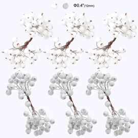 DPKOW 240 Pieces,Mini Frosted Berry Artificial Frosted Holly Berries for Christmas Tree Decoration Wreath Garland Making (White and Silver)