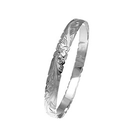 Arthur's Jewelry 925 Sterling Silver Hawaiian Scroll Plumeria Flower 8mm Cut Out Edge Bangle Size 8.5