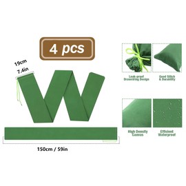 Pack of 4 Flood Barrier Sandbags, Long Sandbags Made of Canvas, Flood Water Barrier Sandbags, Flood Water Barrier Sandbags with Binding, for Garages, Doors, Windows, etc. (Green)
