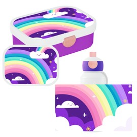 Mepal - Campus Regenboog Lunch Set - Set for Children with Pop-up Water Bottle & Lunch Box - Lunch Set for School or On the Go - Dishwasher Safe & BPA Free - 400 ml + 750 ml - Purple Rainbow