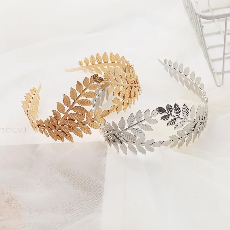 Women's elegant and fashionable leaf crown headband hair accessory (Golden,