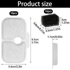 Puasok Pack of 32 Cat Fountain Filters for Dockstream Drinking Fountains, Compatible with PLWF005, PLWF115, PLWF105, 16 Activated Carbon Filters & 16 Pre-Filter Sponges, Replacement Filter for Cat
