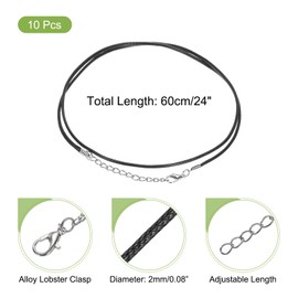 MECCANIXITY 10pcs 24 Inch Waxed Necklace Cord, Bulk Necklace String with Clasp 2mm Waxed Leather Cord Rope for Jewelry Making DIY Bracelet Pendant,Black