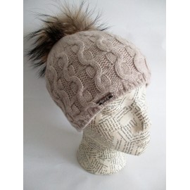 Frost Hats Cashmere Cable Hat with Detachable Genuine Raccoon Fur Pom CSH-735SRN Beige