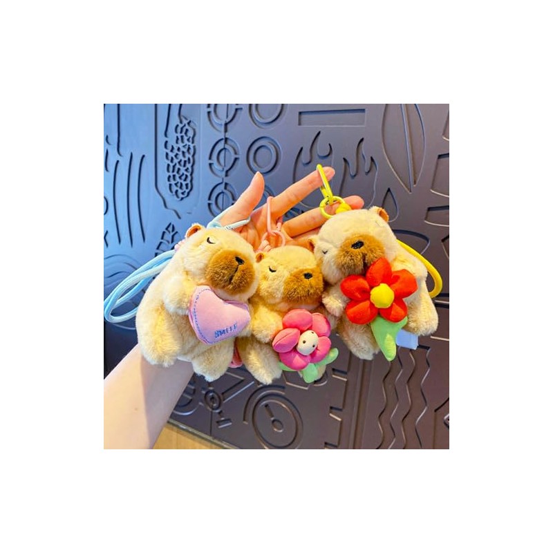 Cute Capybara Plush Keychain Set - Adorable Stuffed Animal Decor
