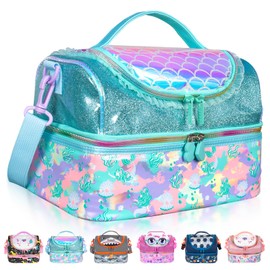 PinkSheep Kids Double Decker Cooler Insulated Lunch Bag for Boys Girls Men Women with Adjustable Strap Mermaid