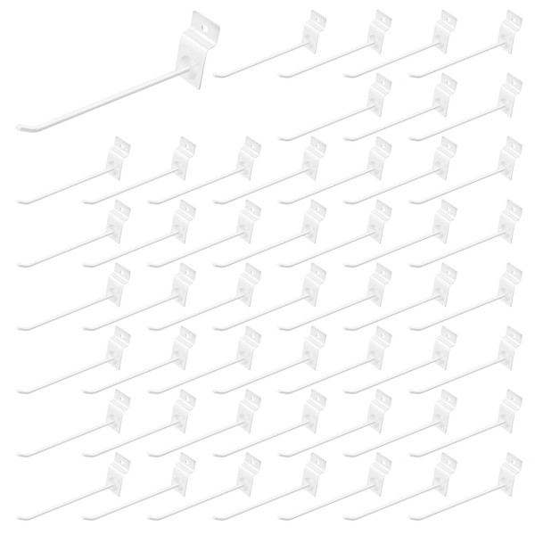 Waltool 50Pcs 8 Inches White Slatwall Panel Hooks Bulk Set,