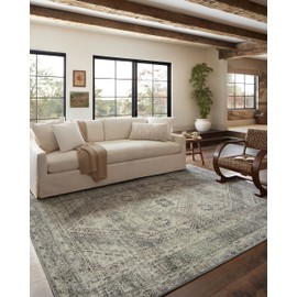 Loloi Magnolia Home by Joanna Gaines Sinclair Collection SIN-04 Natural/Sage 5'-0" x 7'-0", .25" Pile Height, Machine Washable, Area Rug