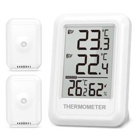 ORIA Digitales Thermometer Hygrometer, Innen Temperatur Luftfeuchtigkeit Monitor mit 2 Außensensor, MAX/MIN-Aufzeichnung, ℃/℉ Schaltbar, für Zuhause, Gewächshaus