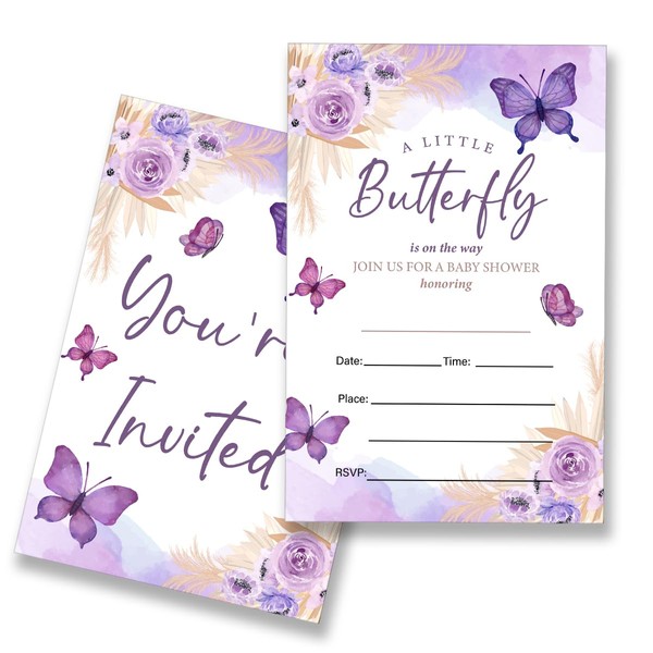 EUDOSI Butterfly Baby Shower Invitations Supplies Fill-In Set of 20