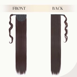 Ponytail Extension Wrap Around Long Straight Curly Clip in Ponytail Hair Extensions for Women Brown Black Blonde Hairpiece 32"-Straight, Dark Brown