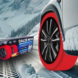 CARALL Snow Socks for Car, Red Color, Size M, Textile Snow Chains, Easy Assembly in 2 Minutes, Approved EN 16662-1 (Red, M)