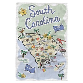 Fish Kiss® South Carolina Map Dish Towel, Super Absorbent Kitchen Towel - 16" x 24", South Carolina Map Tea Towel, South Carolina Map Dish Cloth, South Carolina Map Baby Burp Cloth