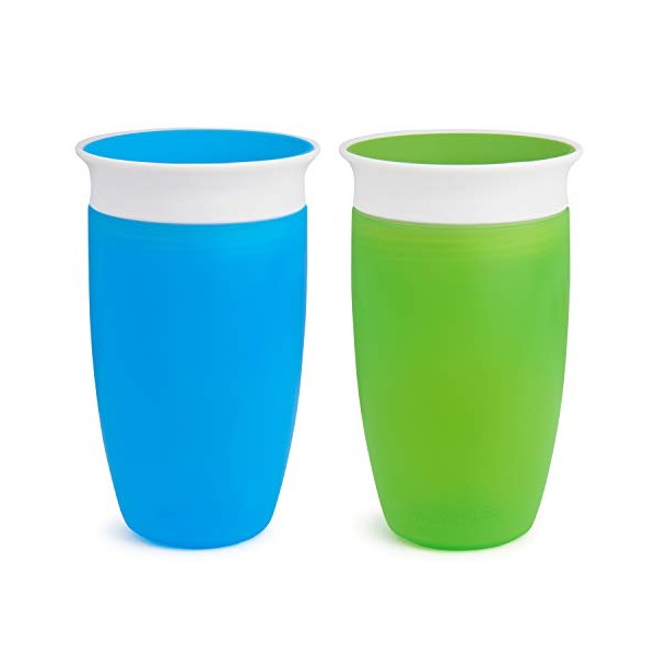 Munchkin Miracle 360 Sippy Cup, Toddler Cup, BPA Free Baby & Toddler Cups, Non Spill Cup, Dishwasher Safe Baby Cup, Leakproof Childrens Cups, Baby Sippy Cup 12+ Months - 10oz/296ml, 2 Pack, Blue/Green