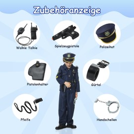 cuteDIY Police Costume Children's Police Officer Boys Police Costume 104 110 116 122 128