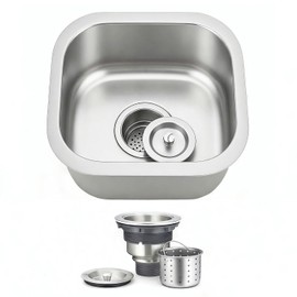 ORLANDO 13x13 inch Undermount Bar Sink – 18 Gauge 304 Stainless Steel Single Bowl small Kitchen Sink with Basket Strainer for Wet Bar, RV & Kitchen Island