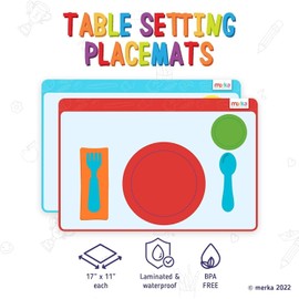 merka Manteles individuales de silicona para niños para mesa de comedor: Montessori - Manteles individuales antiadherentes para niños y niños; mantel educativo enseña a los niños a juego la mesa, juego de 2 manteles individuales a juego para niños pequeño