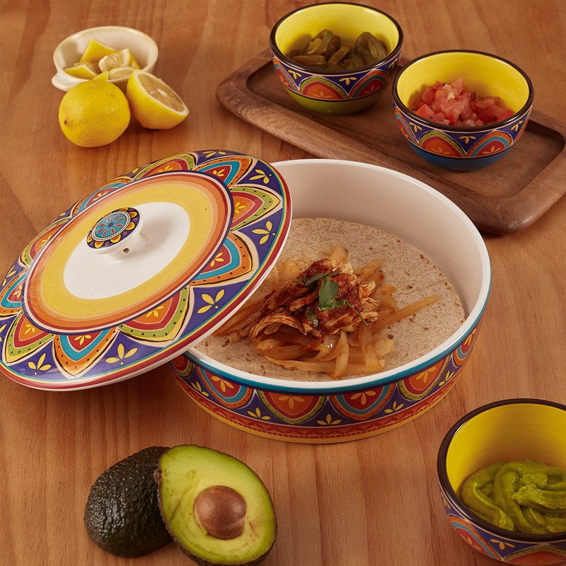 Bico Tunisian Ceramic Tortilla Warmer, 8.9 Inch Tortilla Holder with