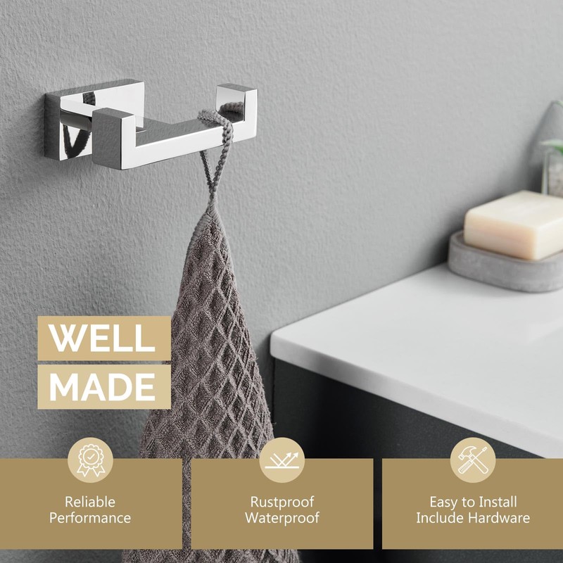Angle Simple Double Towel Hook Polished Chrome, 304 Stainless Steel