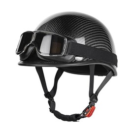 Vintage Motorcycle Half Shell Lightweight Carbon Fiber Open Face Helmets DOT Approved (Bright Black,XXL)