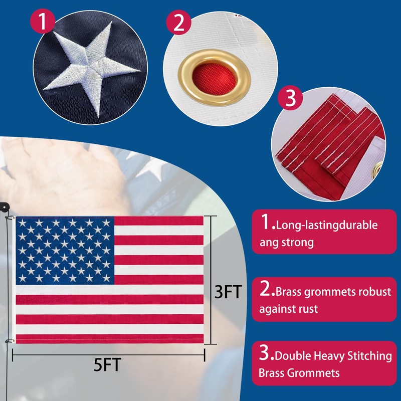 Heavy Duty 25 FT Flag Pole, Unbending 100MPH Wind Resistance,