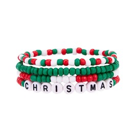 Pingyongchang Christmas Stackable Beaded Holiday Bracelets Set for Women Colorful Elastic Layering Stretch Bohemian Friendship Festive Favors Decor Accessories Birthday Gifts-D