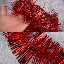 Euvoym 6m Red Gold Silver Christmas Tinsel Garland Christmas Tree Decoration Sparkling Metallic Tinsel Hanging Garland (6m)