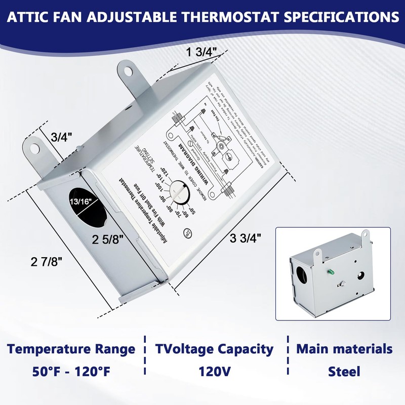 Hiorucet 58034 Attic Fan Thermostat Control with Fire Shut Off