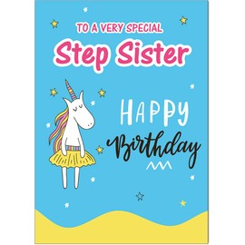 Step Sister Birthday Card - Funky Unicorn - Medium Sized Card (A5 Size -148mm x 210mm) with Envelope