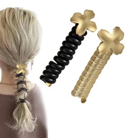 ChasCoCo Hair Rubber Hair Accessories with Hardware Decorative Hair Elastic Coil Pony Phone Cord Hair Elastic Adjustable Hair Elastic Coil Up Hair Elastic Arrangement Wire Hair Rubber Set of 2 Four