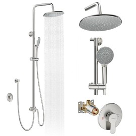 Hurran Shower System with 10 Inch Rain Shower Head and Handheld Sprayer, 3-Function Wall Mounted Bathroom Shower Faucet Set Height Adjustable Holder, Shower Trim Kit Valve Included, Brushed Nickel