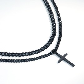 SENRAN Layered Cross Necklace for Men Boys Stainless Steel Layered Cuban Link Chain 16-24 inch Christian Cross Pendant Religious Jewelry Gifts(B-20-22) Over 18 years old