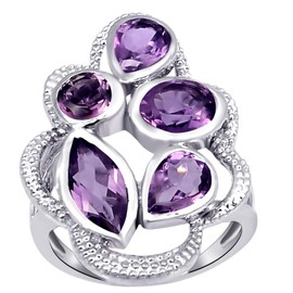 Orchid Jewelry 925 Sterling Silver Statement Rings for Women - Delightful 7X5 mm Purple Amethyst Birthstone Gemstone - 1.40 Carats Pear