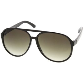 zeroUV - Large Classic Retro Plastic Aviator Sunglasses with Gradient Lens (Black/Smoke Gradient)