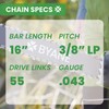 BYANE 16 Inch Chainsaw Bar and Chain Combo, 3/8" LP