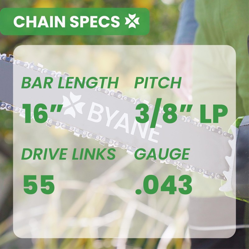 BYANE 16 Inch Chainsaw Bar and Chain Combo, 3/8" LP