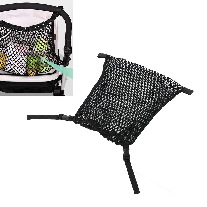 Stroller Mesh Bag Top Button Large Capacity Strap Adjustable Strong