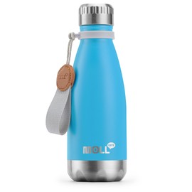 Mollcity - Botella de agua para niños, de acero inoxidable de 12 onzas, doble pared aislada al aspiradora, botella de agua deportiva, reutilizable, de metal, a prueba de fugas, para niñas (azul cielo)