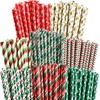 ALINK 100 Christmas Paper Straws, 8 Styles Red Green White