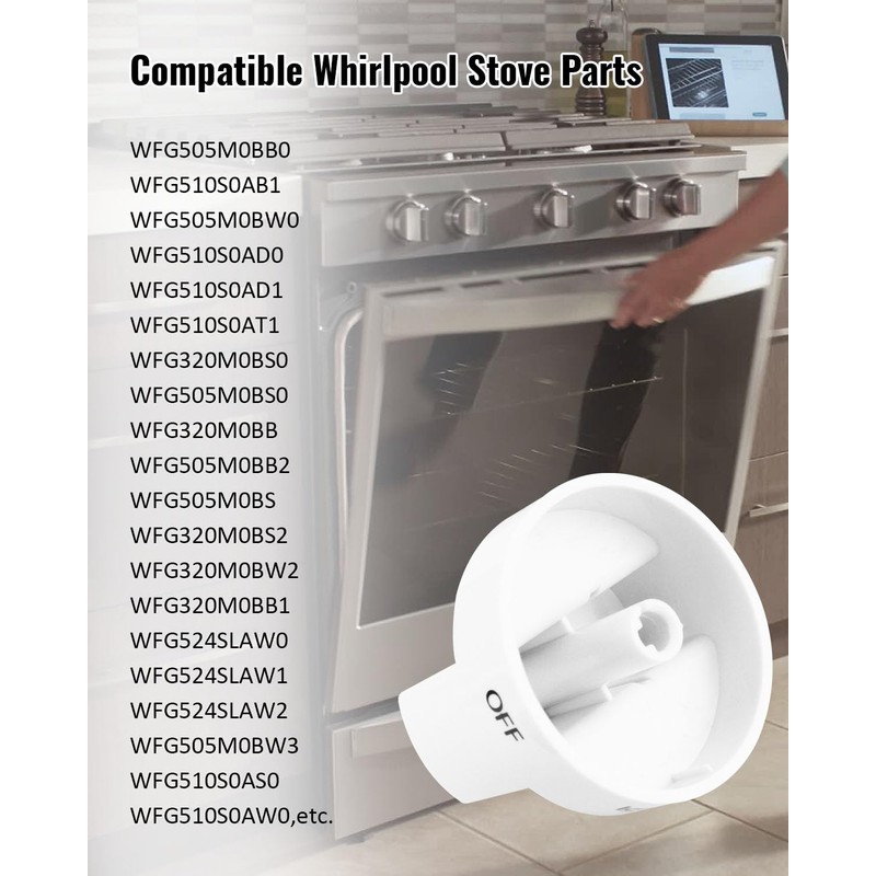 4Pack Fit for Whirlpool Gas Stove Knobs Replace #WPW10339443 AP6019878