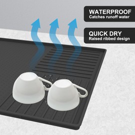 Gosmol Silicone Coffee Mat,Coffee Bar Accessories for Countertop,Coffee Station Mat for Under Coffee Maker, Coffee Machine Mat with Spill Protection, Kitchen Bartender Coffee Tray & Rubber Mat -Black