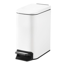 ELPHECO Small Bathroom Trash Can with Lid Soft Close 1.8 Gallon / 6.8 Liter Stainless Steel Garbage Can Slim White Wastebasket for Bathroom, Office, Bedroom, Matte White