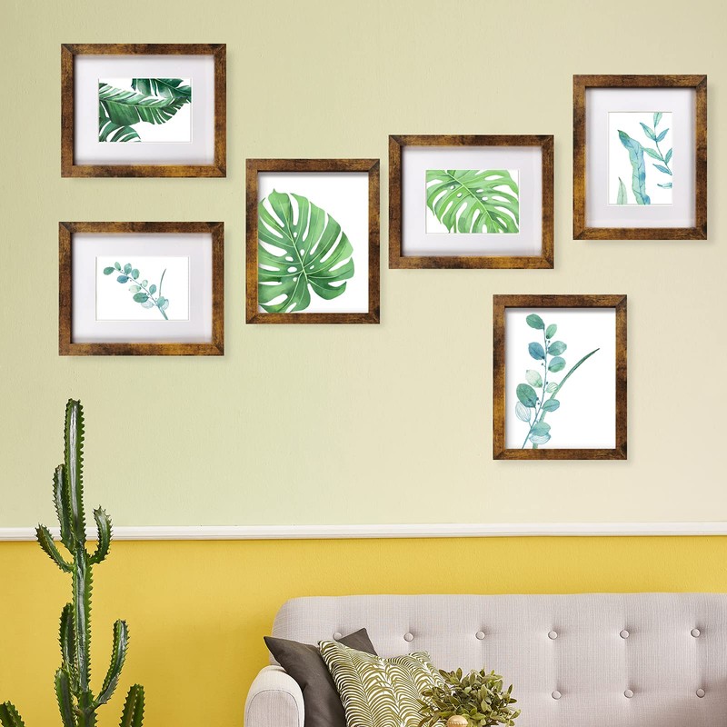 SESEAT 8x10 Picture Frame Brown Set of 6, Display Pictures