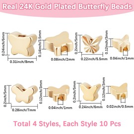 Beebeecraft 1 Box 40Pcs 4 Styles Butterfly Beads Bulk Real 24K Gold Plated Butterfly Spacer Beads Metal Charm Loose Bead for Beading Bracelets Necklaces Earrings Jewelry Making DIY Crafts Women