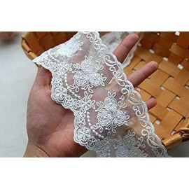 Sourcemall Lace Ribbon, Delicate Crown Ribbon for Crafts, Sewing and Wedding Dress, Applique Decorations, 3.3 Inch Wide, 5 Yards (White)