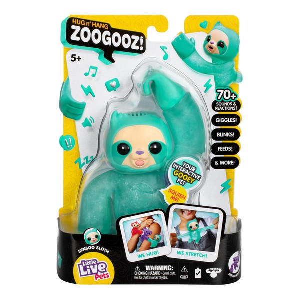 Little Live Pets Hug n' Hang Zoogooz - Sensoo Sloth. Interactive Electronic Squishy Stretchy Toy Pet with 70+ Sounds & Reactions. Stretch, Squish & Link Their Hands for Kids, Ages 5+